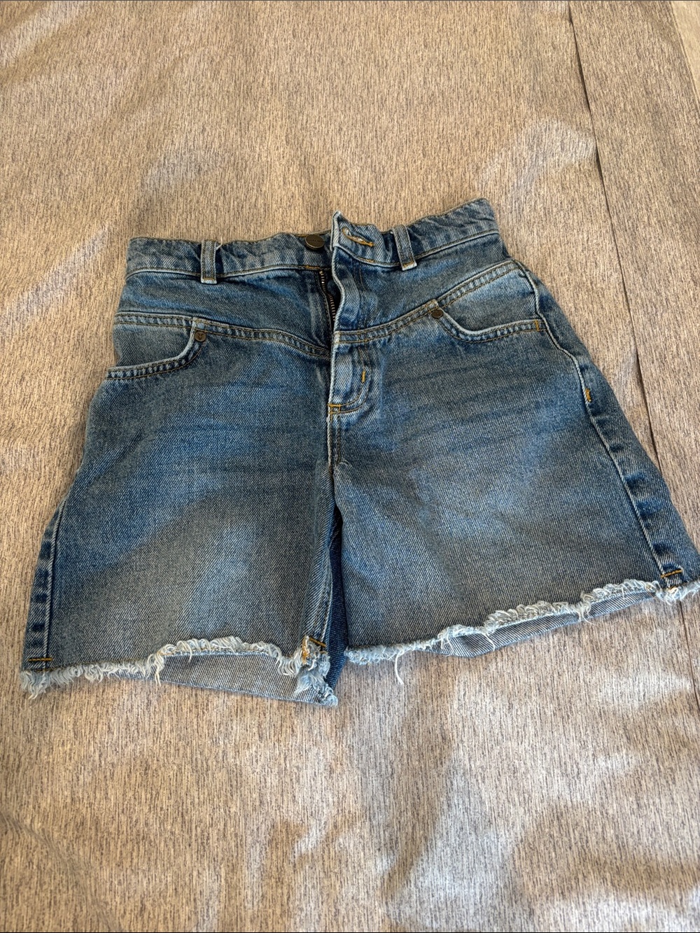 All Saints Kids Blue Denim Cutoff Shorts with Frayed Hem